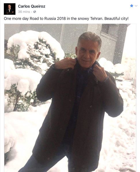 واکنش جالب کیروش به هوای برفی تهران+ عکس واکنش جالب کیروش به هوای برفی تهران+ عکس