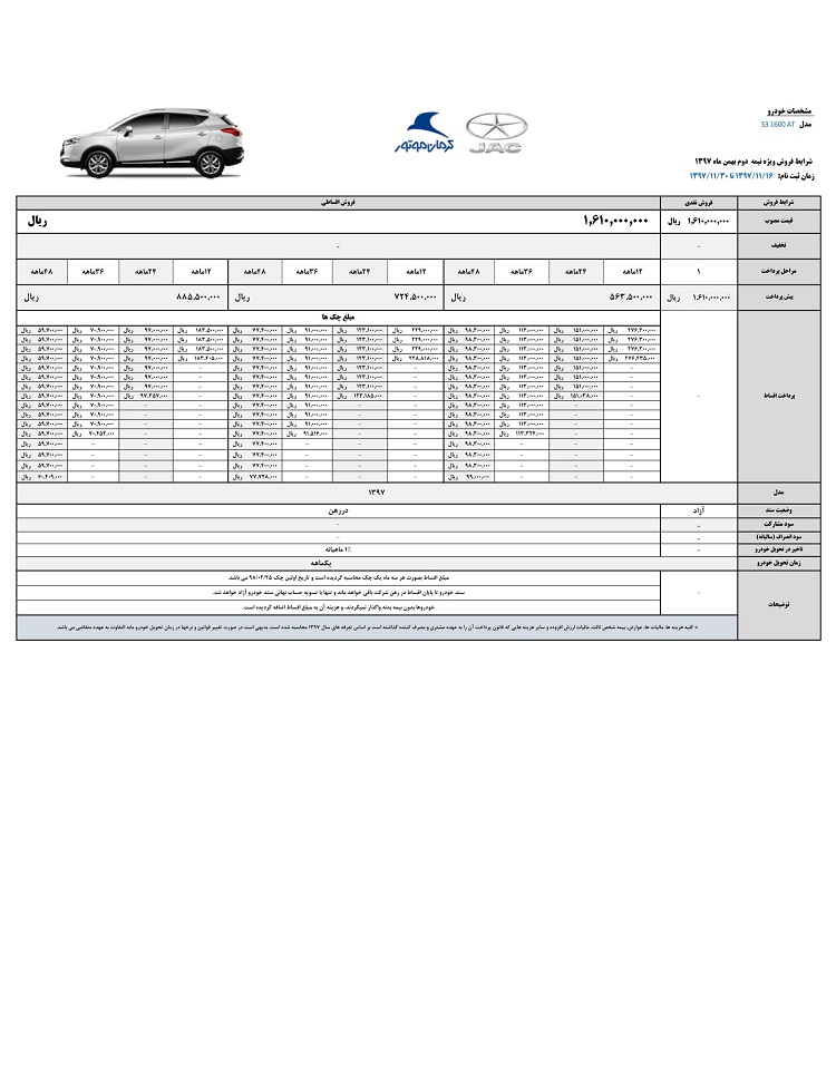 شرایط فروش جک s3 ویژه نیمه دوم بهمن