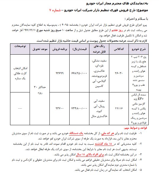 پیش فروش 206 و سمند ال ایکس EF7 پیش فروش 206 و سمند ال ایکس EF7