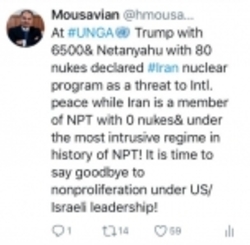 واکنش موسویان به اظهارات ترامپ و نتانیاهو در سازمان ملل