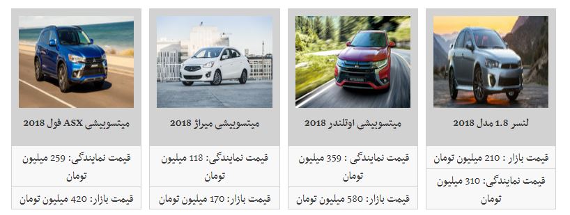 قیمت محصولات میتسوبیشی در بازار