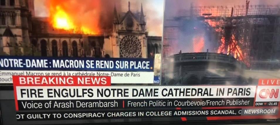 کلیسای ۷۵۰ ساله نوتردام پاریس در آتش سوخت/ آرش درم‌بخش: این اتفاق بسیار ناراحت کننده است.