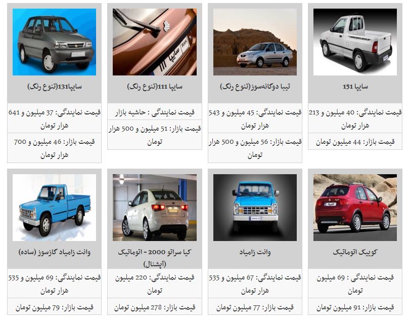 جدیدترین قیمت خودرو‌های داخلی (۹۸/۱/۲۹)