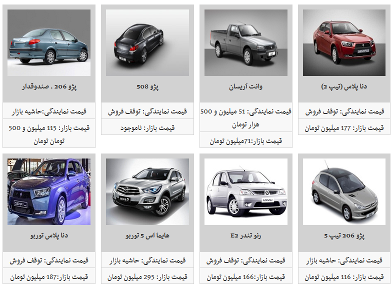 قیمت محصولات ایران خودرو در ۸ بهمن