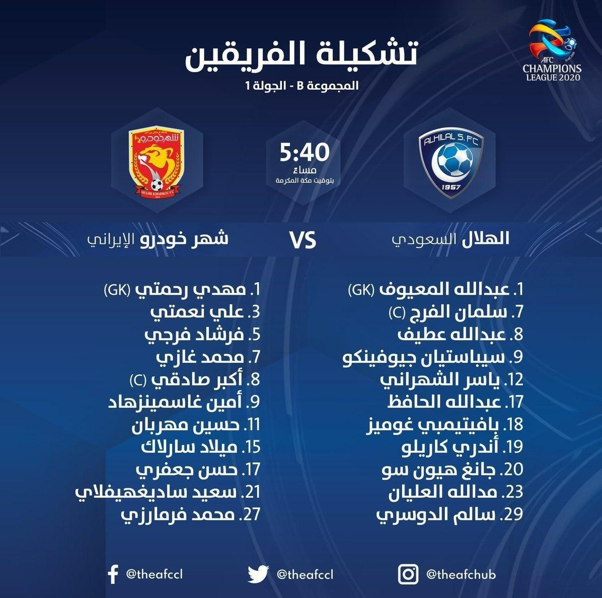 لیگ قهرمانان آسیا| ترکیب شهر خودرو مقابل الهلال اعلام شد+عکس