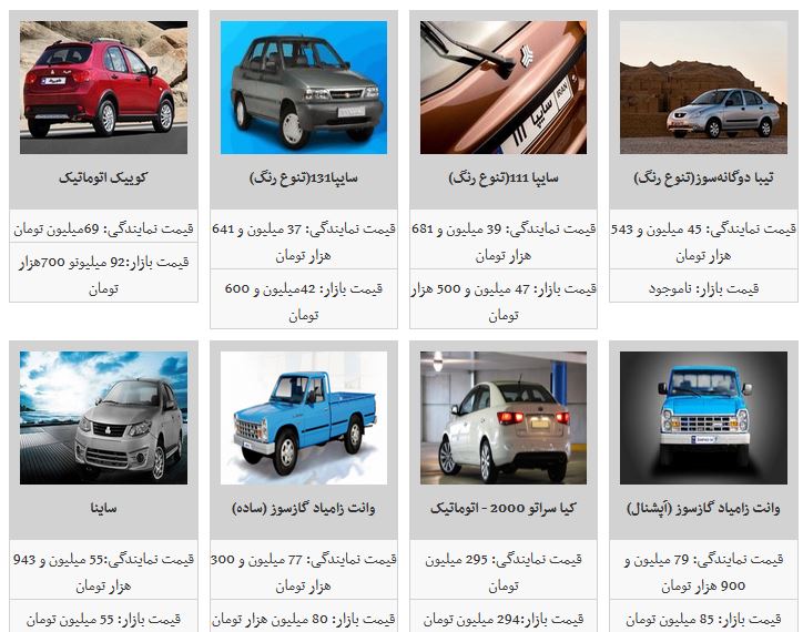 جدیدترین نرخ محصولات سایپا در ۹۸/۶/۱۱/