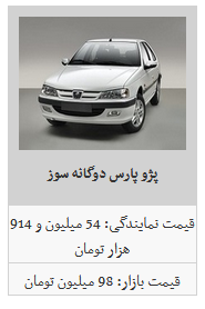 نرخ فروش محصولات ایران خودرو در بازار آزاد/ پژو پارس به ۸۹ میلیون تومان رسید