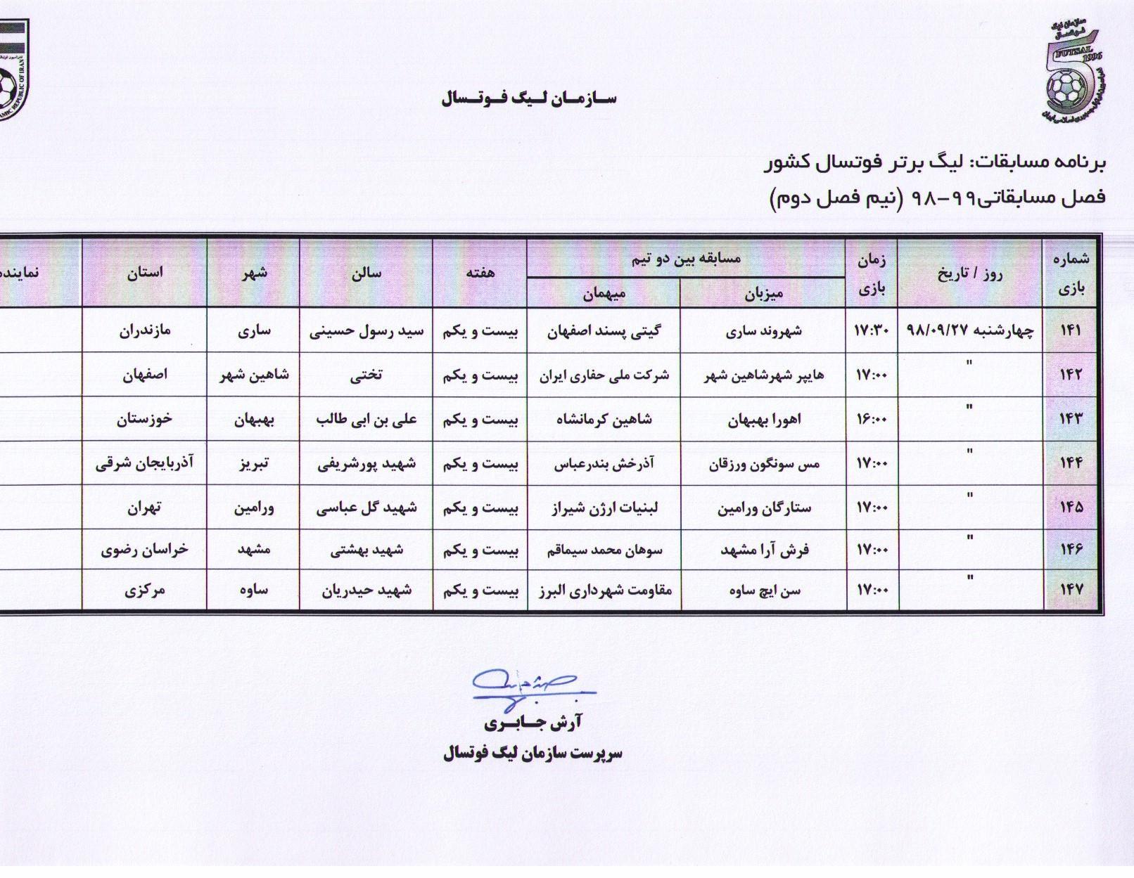 فوتسال , فوتسال ایران , لیگ برتر فوتسال ایران , سازمان لیگ فوتسال ایران , 