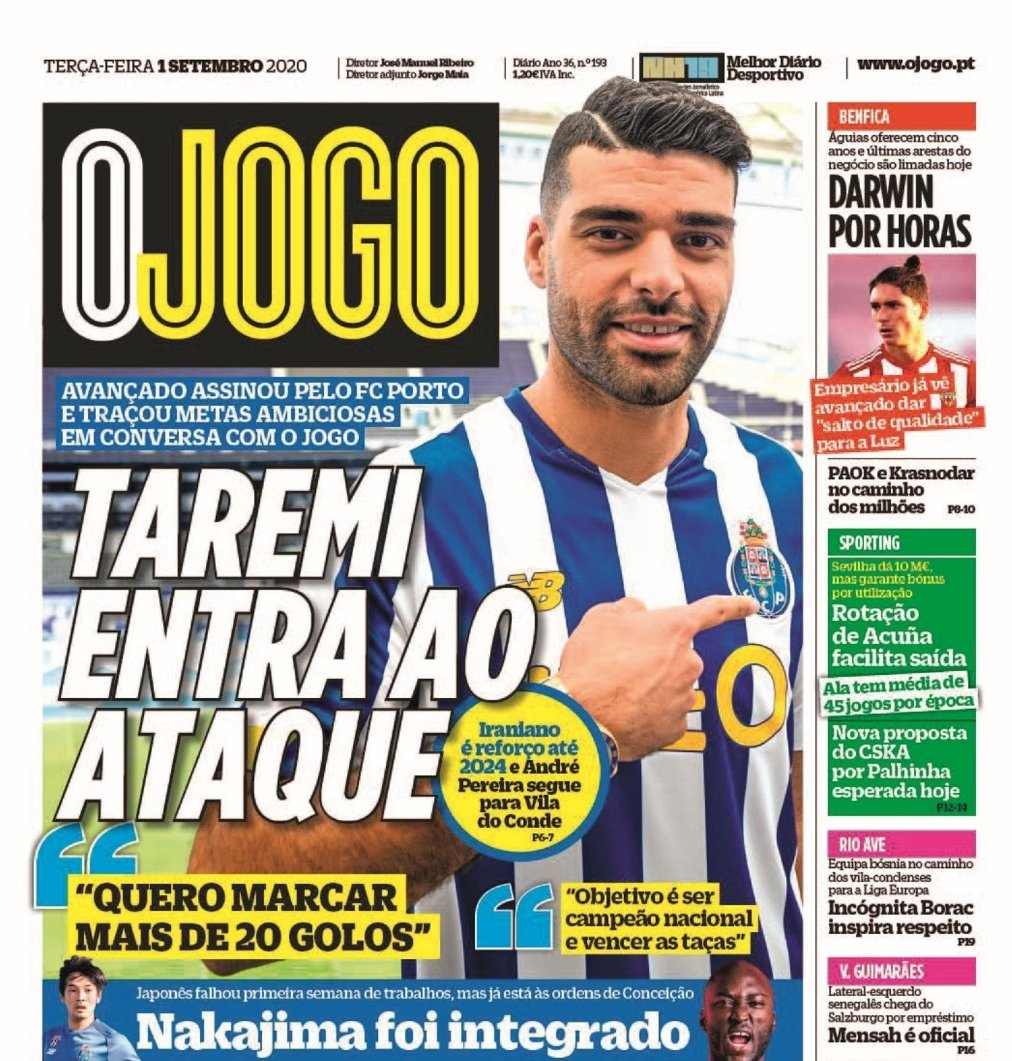 انتقال طارمی به پورتو تیتر یک نشریه پرتغالی شد+عکس انتقال طارمی به پورتو تیتر یک نشریه پرتغالی شد+عکس