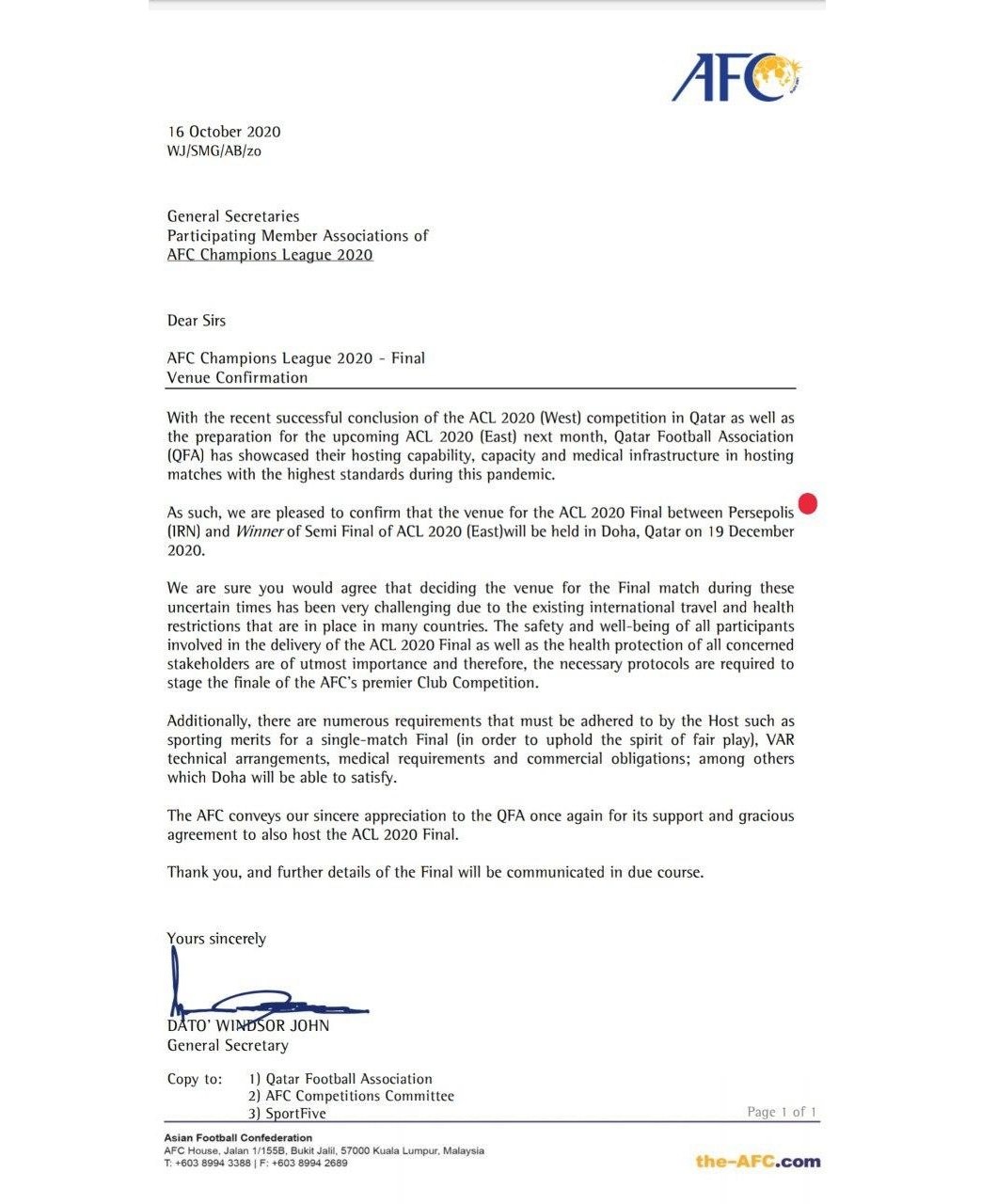 کمیته استیناف AFC هم پرسپولیس را فینالیست دانست؟ کمیته استیناف AFC هم پرسپولیس را فینالیست دانست؟