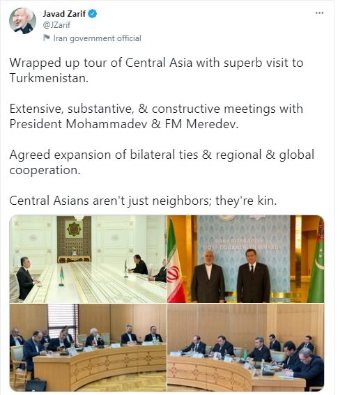 گزارش توئیتری ظریف از پایان سفر به آسیای مرکزی