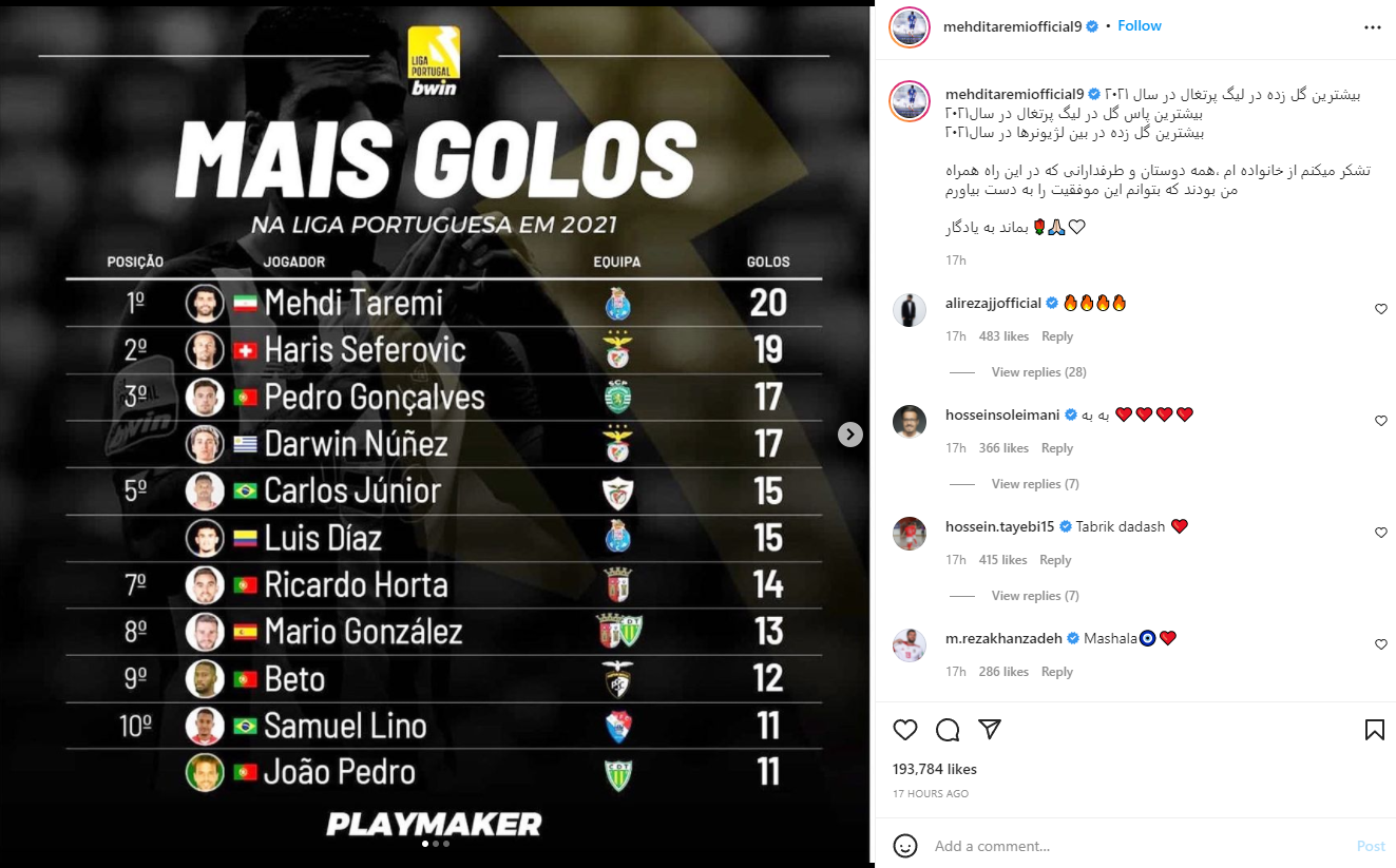 بازتاب پست اینستاگرامی طارمی در رسانههای پرتغال +عکس بازتاب پست اینستاگرامی طارمی در رسانههای پرتغال +عکس