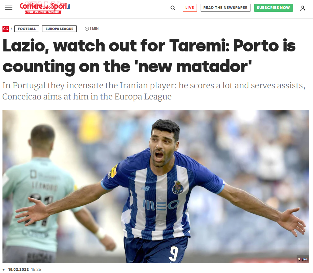 تمجید فوقالعاده روزنامه مشهور ایتالیایی از طارمی +عکس تمجید فوقالعاده روزنامه مشهور ایتالیایی از طارمی +عکس