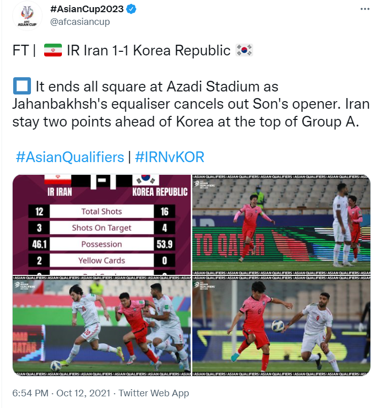 واکنش AFC به تساوی تیم ملی کشورمان و کره جنوبی +عکس