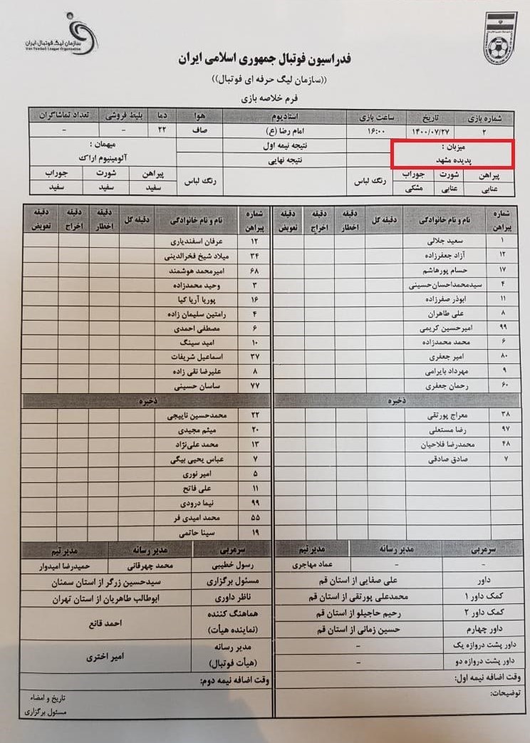 تیم فوتبال پدیده , تیم فوتبال شهر خودرو , سازمان لیگ فوتبال ایران , 