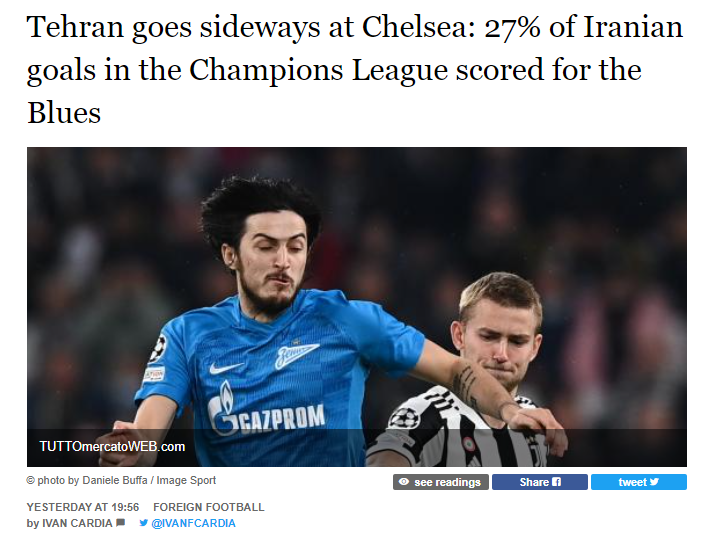 بازتاب رسانه اروپایی از گلزنی ایرانیها به چلسی +عکس بازتاب رسانه اروپایی از گلزنی ایرانیها به چلسی +عکس