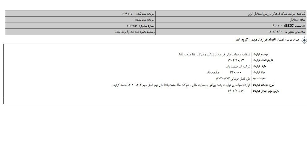 اشتباه تایپی عجیب در رقم قرارداد اسپانسر استقلال!