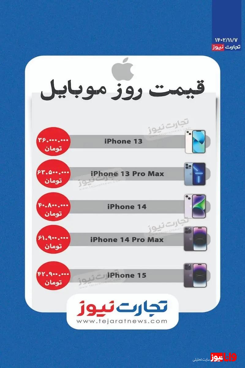 قیمت گوشی های آیفون امروز شنبه ۷ بهمن ۱۴۰۲ قیمت گوشی های آیفون امروز شنبه ۷ بهمن ۱۴۰۲