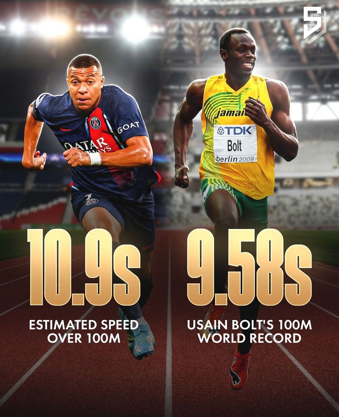 عکس| امباپه یک ثانیه تا رسیدن به سریع ترین مرد جهان!