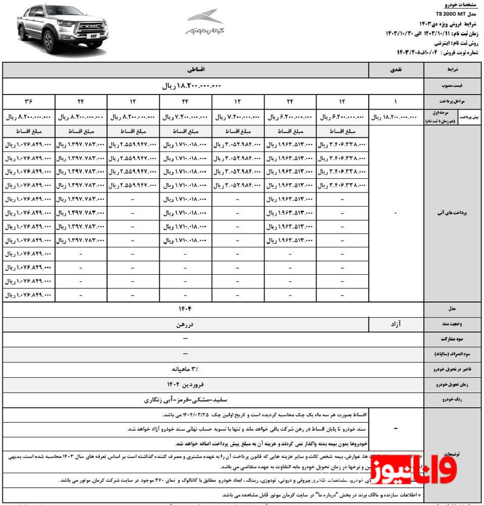 آغاز فروش نقدی و اقساطی پیکاپ T۸ ویژه دی ماه آغاز فروش نقدی و اقساطی پیکاپ T۸ ویژه دی ماه