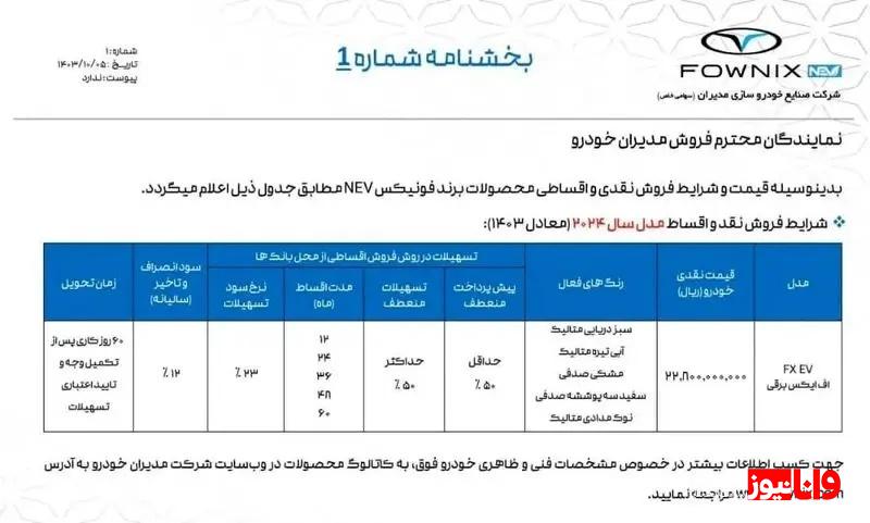 شرایط فروش فونیکس FX وارداتی امروز ۸ دی ۱۴۰۳ + جزئیات