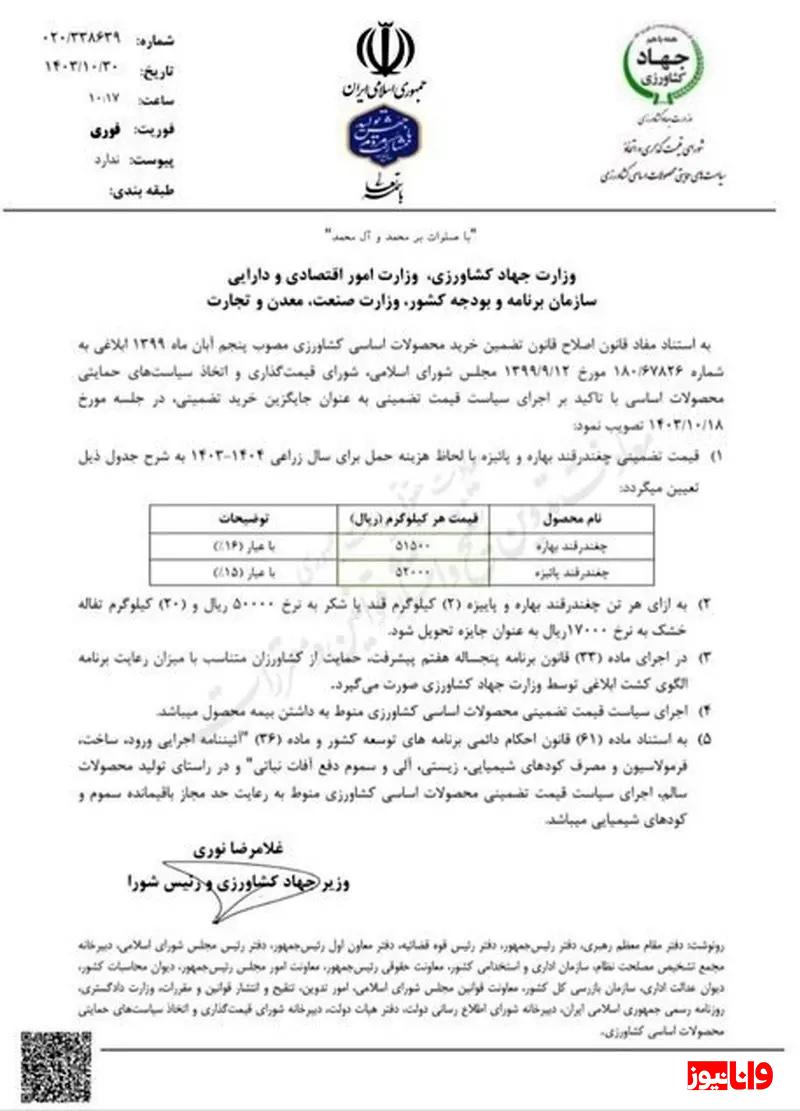 خبر مهم برای کشاورزان/ نرخ خرید تضمینی یک محصول اعلام شد خبر مهم برای کشاورزان/ نرخ خرید تضمینی یک محصول اعلام شد
