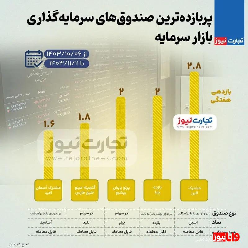 بیشترین بازدهی صندوق های سرمایه گذاری بورس در هفته دوم بهمن ۱۴۰۳ + اینفوگرافی