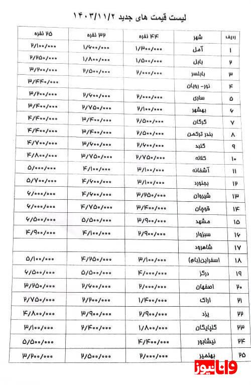 لیست قیمت جدید بلیت اتوبوسهای برونشهری اعلام شد+ عکس لیست قیمت جدید بلیت اتوبوسهای برونشهری اعلام شد+ عکس