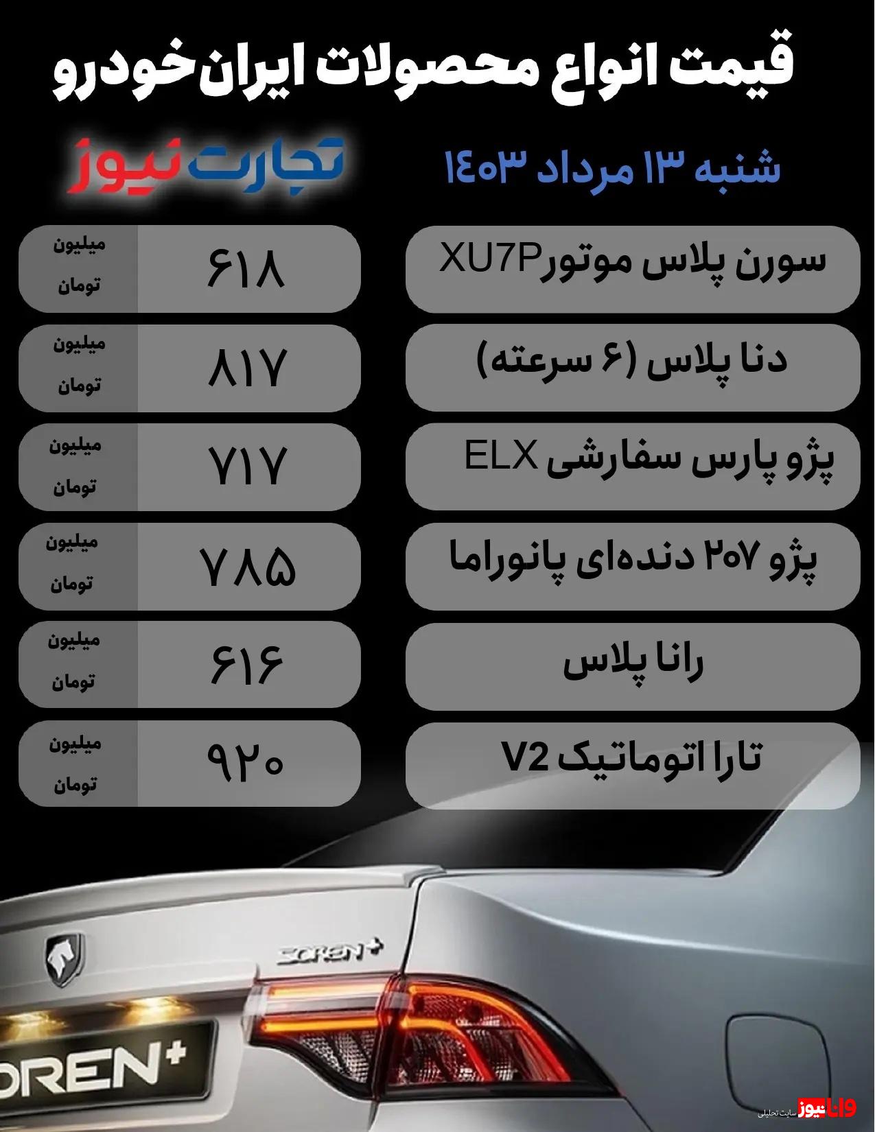 قیمت محصولات ایران خودرو امروز یکشنبه ۱۳ مرداد ۱۴۰۳ + جدول