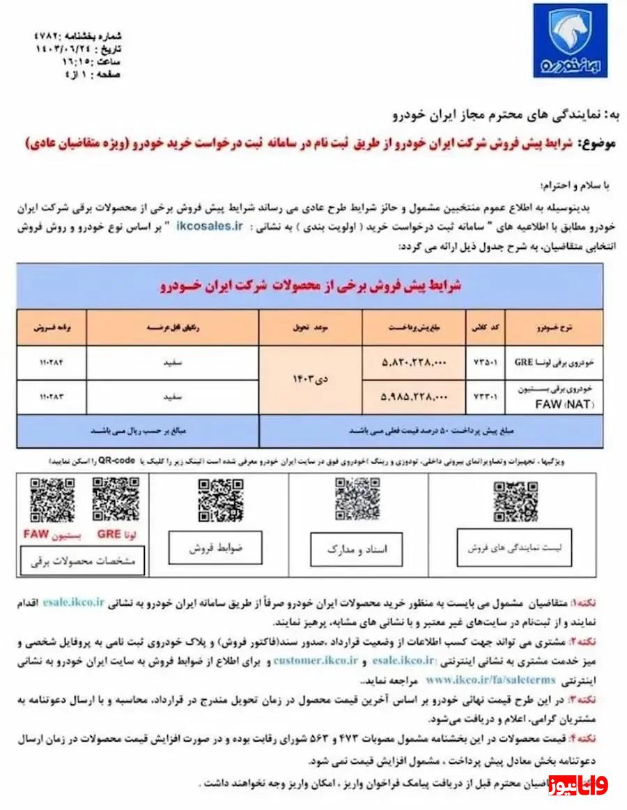 جزئیات پیش فروش دو محصول برقی ایران خودرو ویژه شهریور ۱۴۰۳