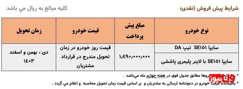 جزئیات پیش فروش سایپا ۱۵۱ ویژه مهر ۱۴۰۳ + جدول جزئیات پیش فروش سایپا ۱۵۱ ویژه مهر ۱۴۰۳ + جدول