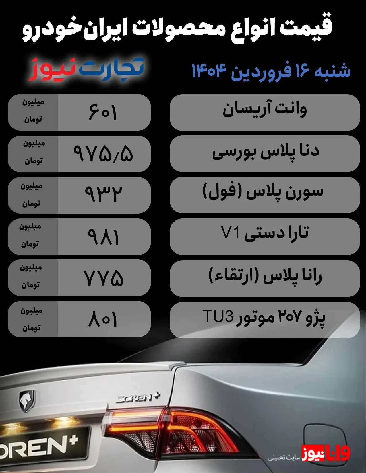 قیمت محصولات ایران خودرو امروز ۱۶ فروردین ۱۴۰۴/ کدام محصول ۲۵ میلیون تومان ارزان شد؟ + جدول