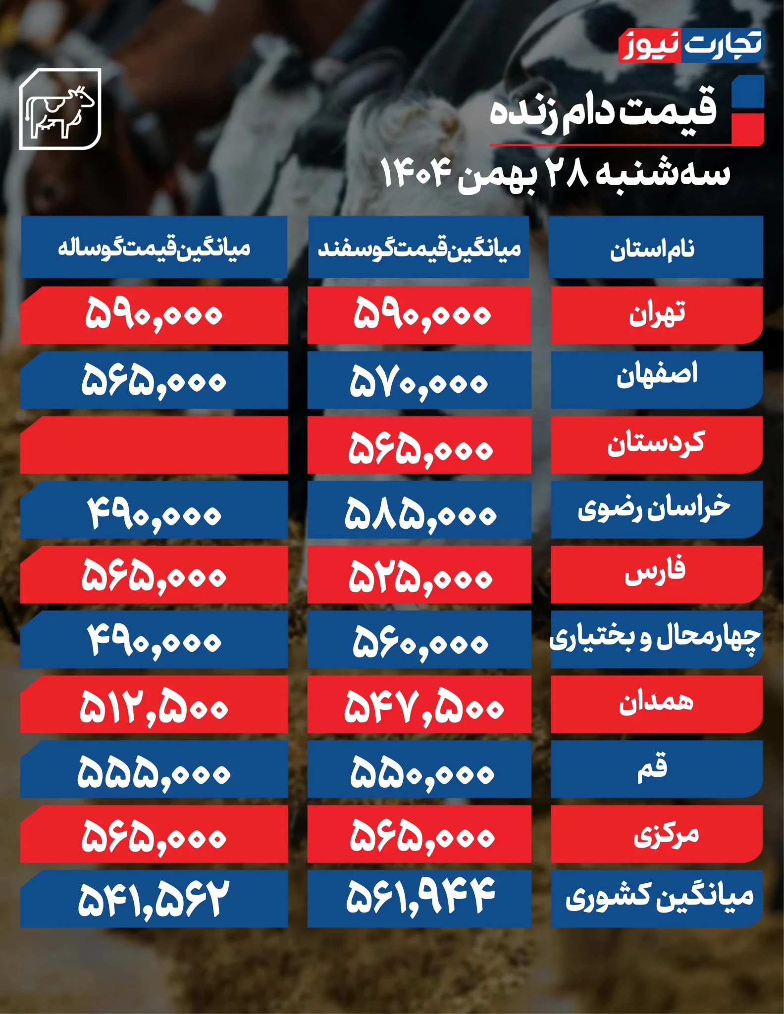 قیمت دام زنده امروز چند؟ جزئیات نرخ در استان&zwnj;های مختلف