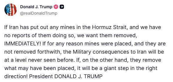 واکنش فوری ترامپ به اخبار مین&zwnj;گذاری تنگه هرمز توسط ایران