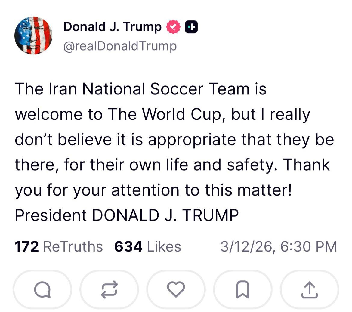 عکس | واکنش رسمی ترامپ به حضور ایران در جام جهانی