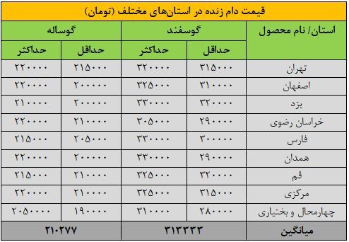 قیمت جدید دام زنده امروز سه شنبه ۲۴ تیرماه ۱۴۰۴+ جدول