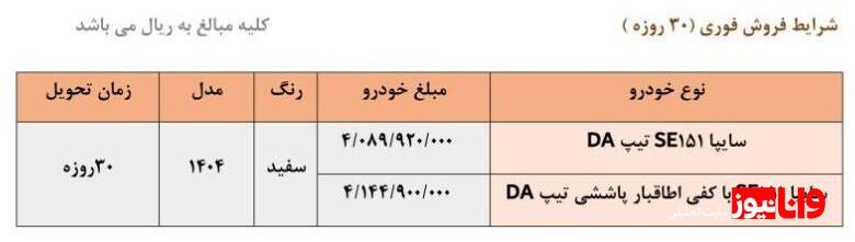 فروش فوری ۲ محصول سایپا تیر ۱۴۰۴ / بدون قرعه کشی و با تحویل ۳۰ روزه خودرو بخرید + لینک فروش فوری ۲ محصول سایپا تیر ۱۴۰۴ / بدون قرعه کشی و با تحویل ۳۰ روزه خودرو بخرید + لینک