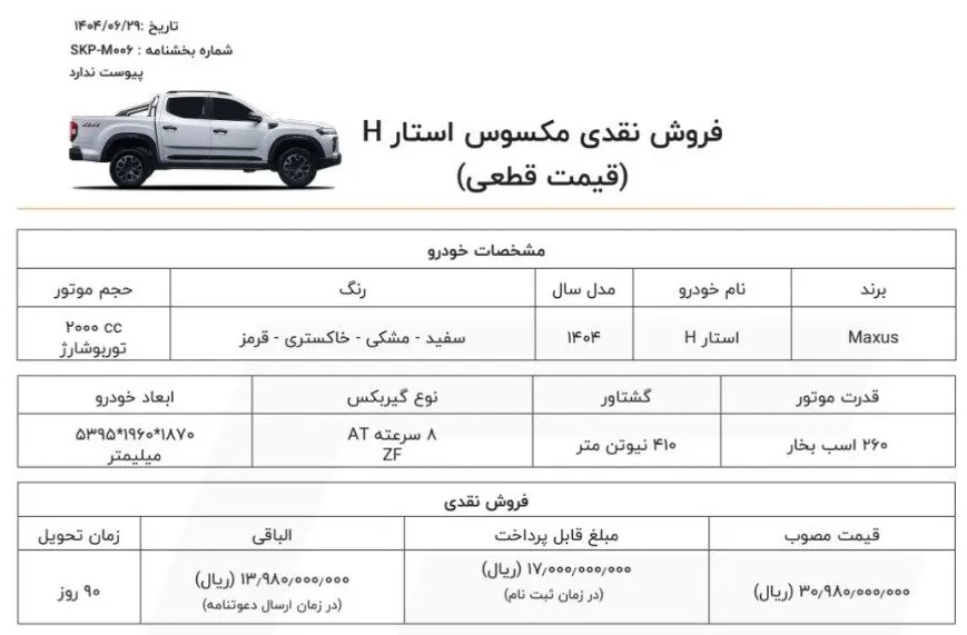 فروش اینترنتی پیکاپ مکسوس: جزئیات و قیمت نهایی فروش اینترنتی پیکاپ مکسوس: جزئیات و قیمت نهایی
