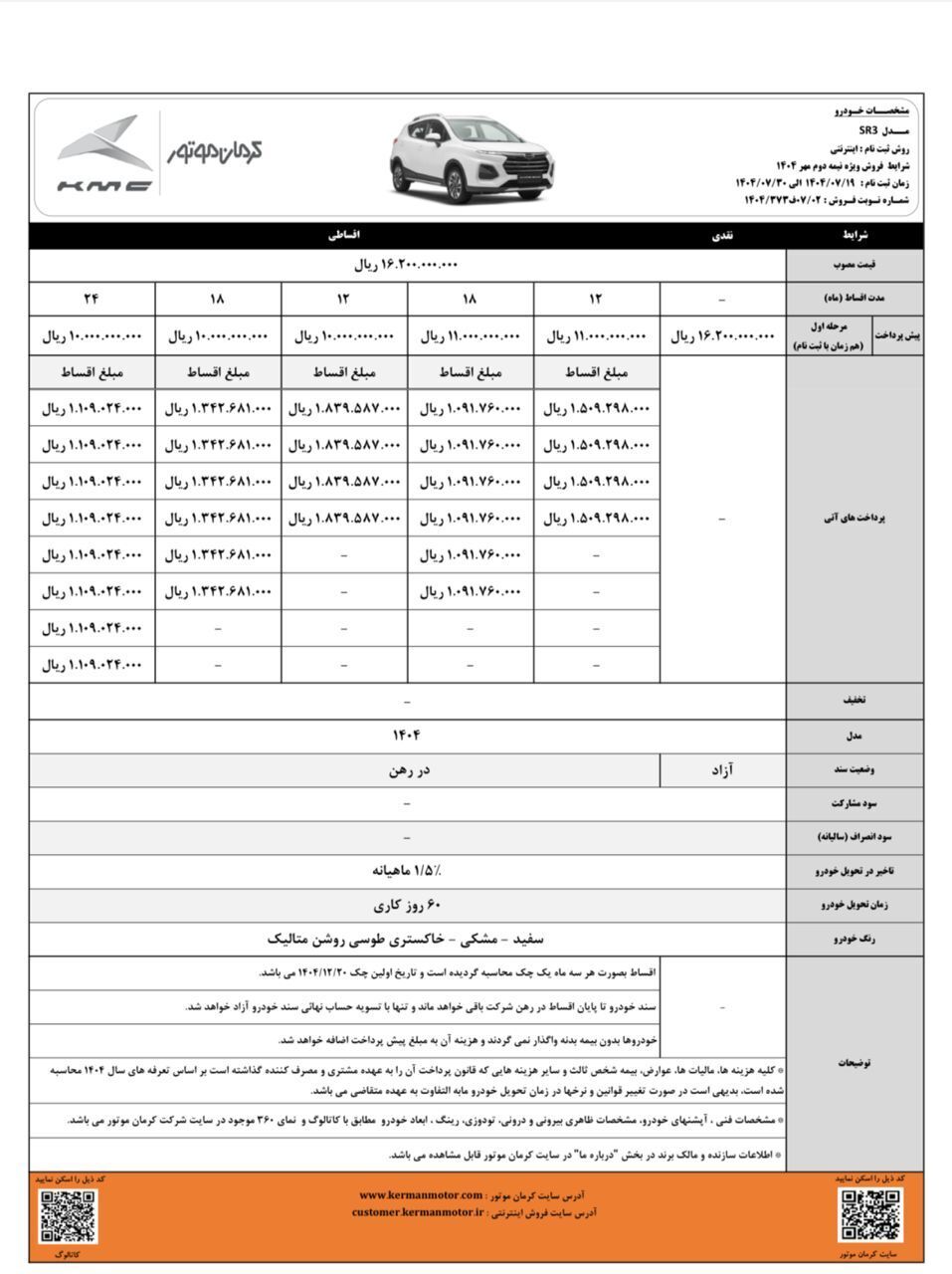 آغاز فروش نقدی و اقساطی KMC SR3 ویژه نیمه دوم مهرماه ۱۴۰۴ توسط کرمان موتور (+جزئیات ) آغاز فروش نقدی و اقساطی KMC SR3 ویژه نیمه دوم مهرماه ۱۴۰۴ توسط کرمان موتور (+جزئیات )
