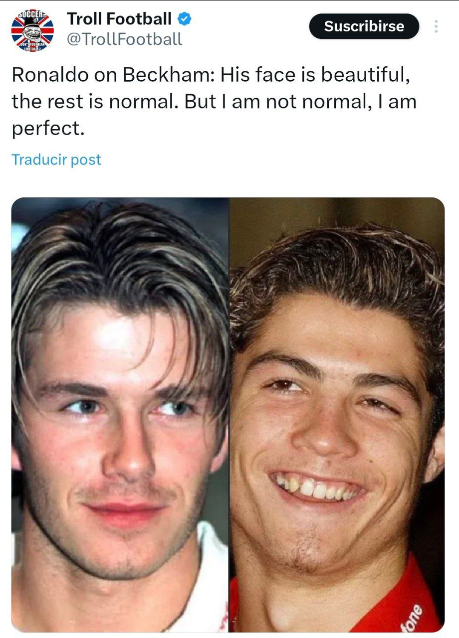 رونالدو: قیافه بکام خوب است اما من بینقصم!