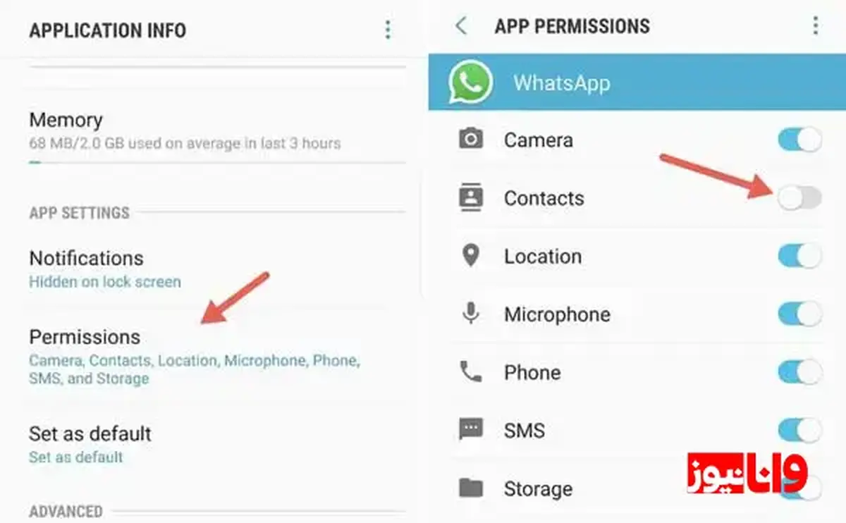 اجازه دسترسی به مخاطبین در واتساپ اندروید چگونه است؟