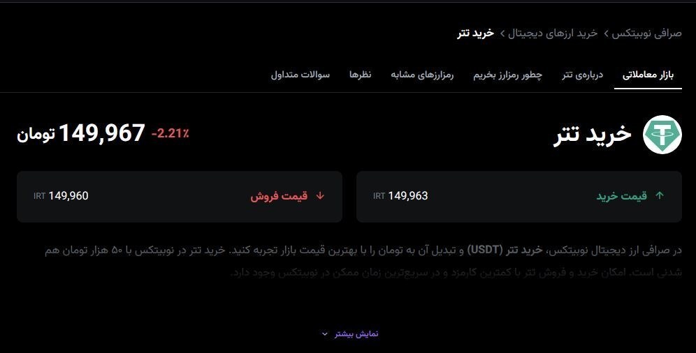 قیمت دلار امروز شنبه ۲۹ فروردین ۱۴۰۵/ تتر ریزش کرد