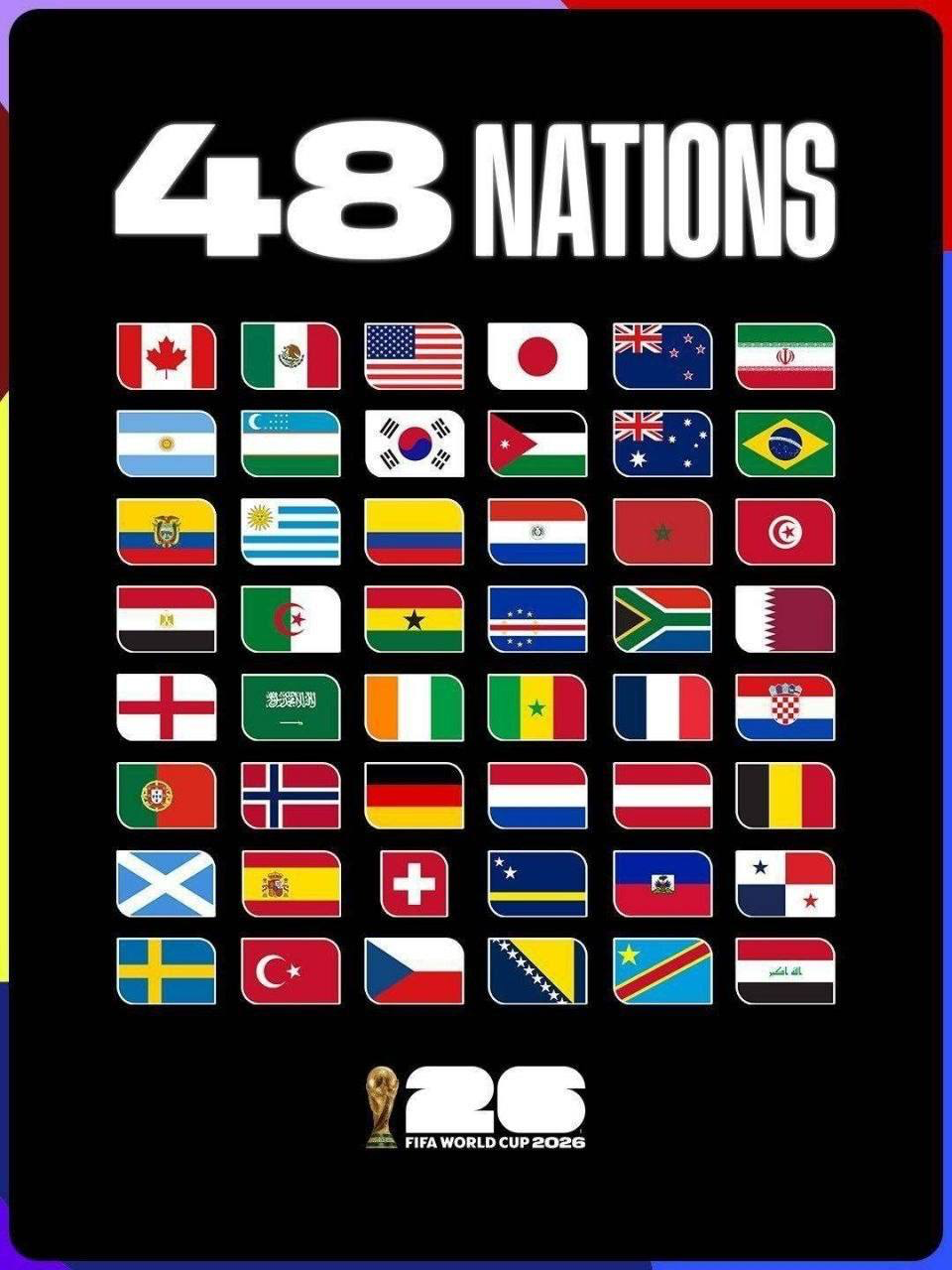 عکس| ​​​پوستر فیفا از تیم&zwnj;های حاضر در جام جهانی ۲۰۲۶ به ترتیب زمان صعود