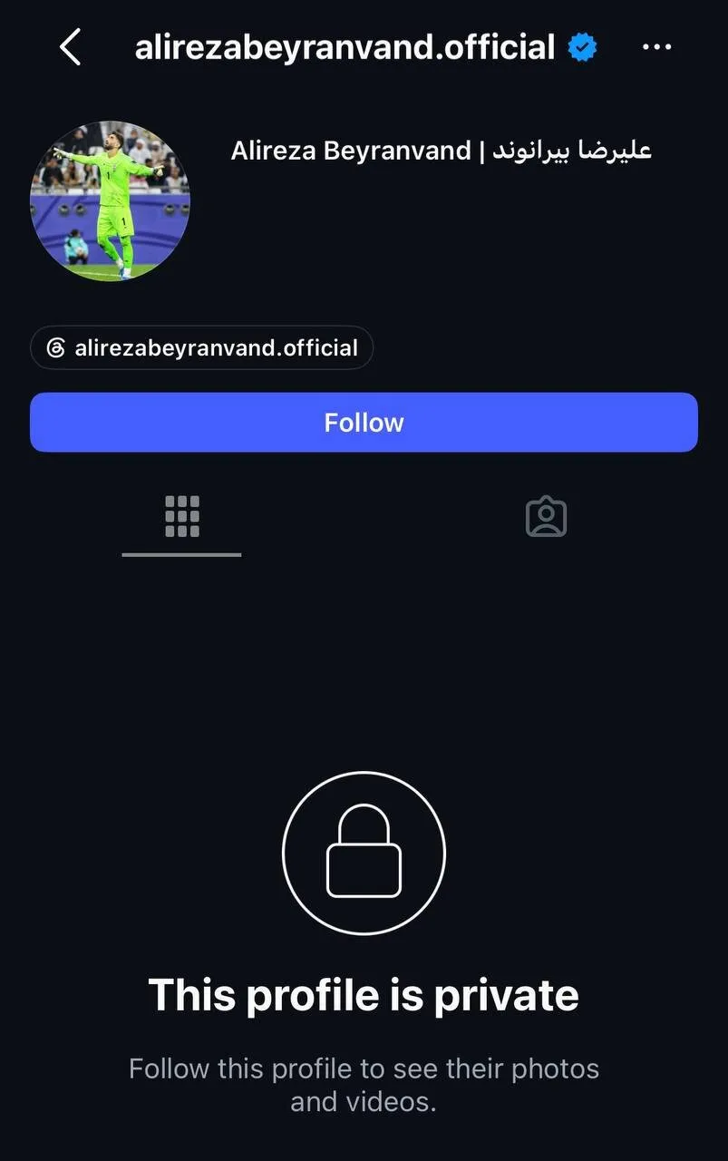 صفحه اینستاگرام بیرانوند بسته شد!‌ + عکس